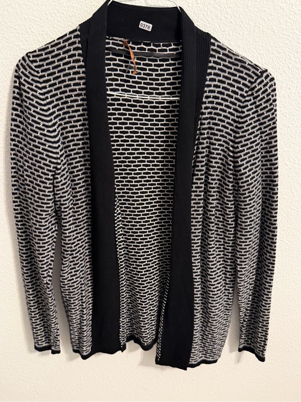 Belldini Black and White Open-Front Knit Blazer